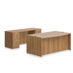 71"x42" Bow Front Desk w/B/B/F Pedestal, Credenza w/B/B/F & F/F Pedestals - Kainosbuy.com