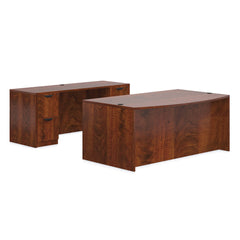 71"x42" Bow Front Desk w/B/B/F Pedestal, Credenza w/B/B/F & F/F Pedestals