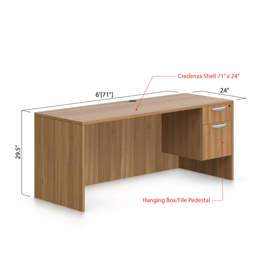 71"x24" Credenza shell with Hanging B/F pedestal - Kainosbuy.com