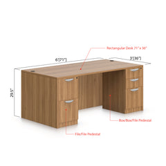 71"x36" Rectangular Desk with B/B/F pedestal and F/F pedestal - Kainosbuy.com