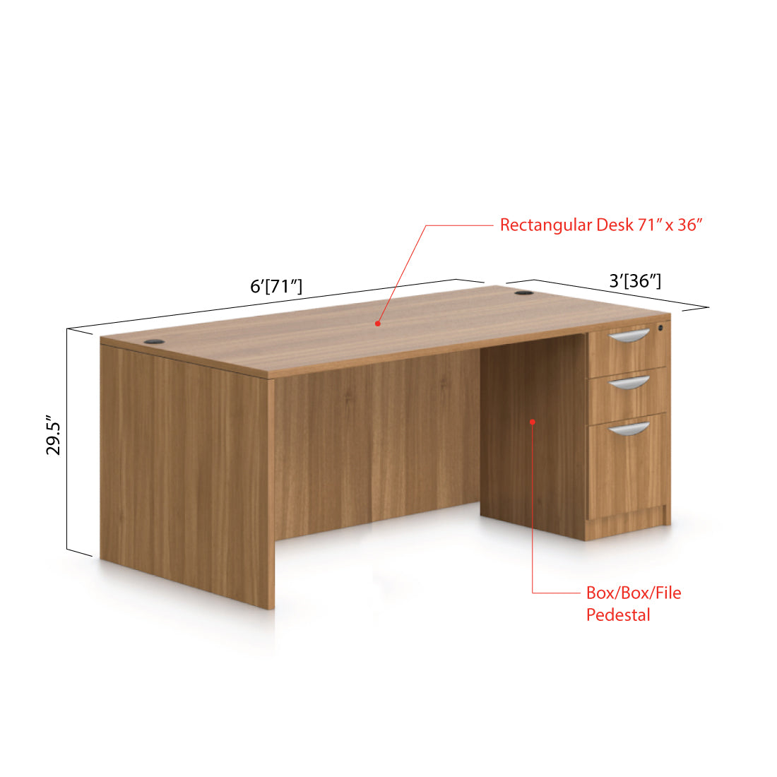 71"x36" Rectangular Desk with B/B/F pedestal - Kainosbuy.com