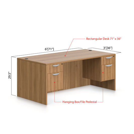 71"x36" Rectangular Desk with Two Hanging B/F pedestal - Kainosbuy.com