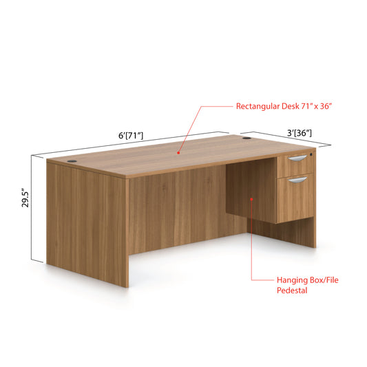 71"x36" Rectangular Desk with Hanging B/F pedestal - Kainosbuy.com