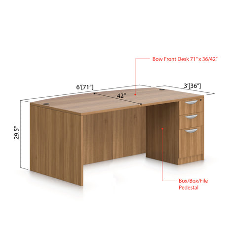 71"x42" Bow Front Desk with B/B/F pedestal - Kainosbuy.com