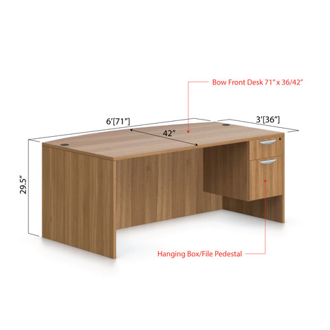 71"x42" Bow Front Desk with Hanging B/F pedestal - Kainosbuy.com
