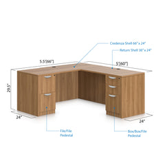 L66B - 5.5' x 5' L-Shape Workstation(Credenza Shell with B/B/F, F/F Pedestal) - Kainosbuy.com