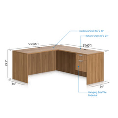 L66B - 5.5' x 5' L-Shape Workstation(Credenza Shell with Hanging B/F Pedestal) - Kainosbuy.com