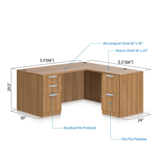 L66C - 5.5' x 5.5' L-Shape Workstation(Rectangular Desk with B/B/F, F/F Pedestal) - Kainosbuy.com
