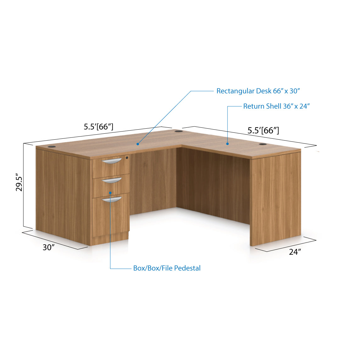 L66C - 5.5' x 5.5' L-Shape Workstation(Rectangular Desk with B/B/F Pedestal) - Kainosbuy.com