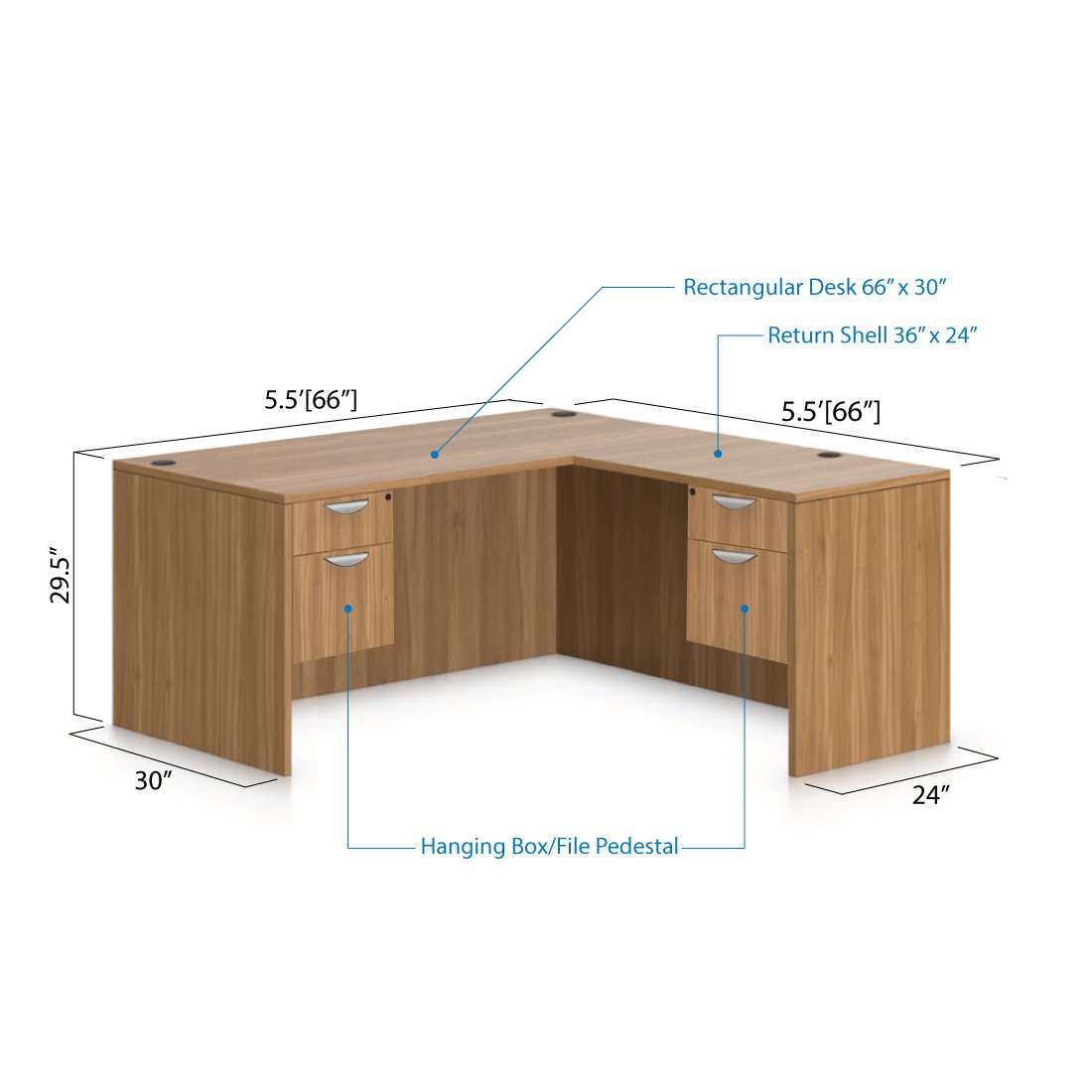 L66C - 5.5' x 5.5' L-Shape Workstation(Rectangular Desk with Two Hanging B/F Pedestal) - Kainosbuy.com