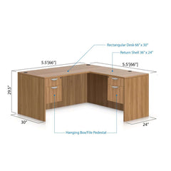 L66C - 5.5' x 5.5' L-Shape Workstation(Rectangular Desk with Two Hanging B/F Pedestal) - Kainosbuy.com