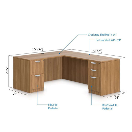 L66D - 5.5' x 6' L-Shape Workstation(Credenza Shell with B/B/F, F/F Pedestal) - Kainosbuy.com