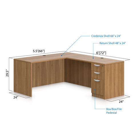 L66D - 5.5' x 6' L-Shape Workstation(Credenza Shell with B/B/F Pedestal) - Kainosbuy.com