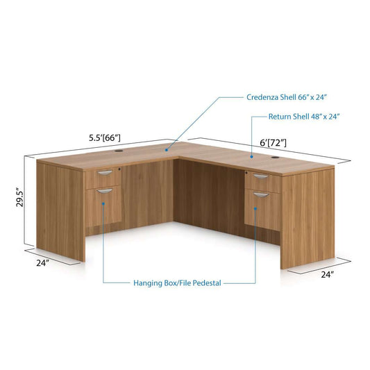 L66D - 5.5' x 6' L-Shape Workstation(Credenza Shell with Two Hanging B/F Pedestal) - Kainosbuy.com