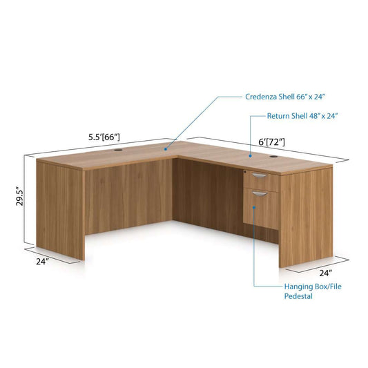 L66D - 5.5' x 6' L-Shape Workstation(Credenza Shell with Hanging B/F Pedestal) - Kainosbuy.com