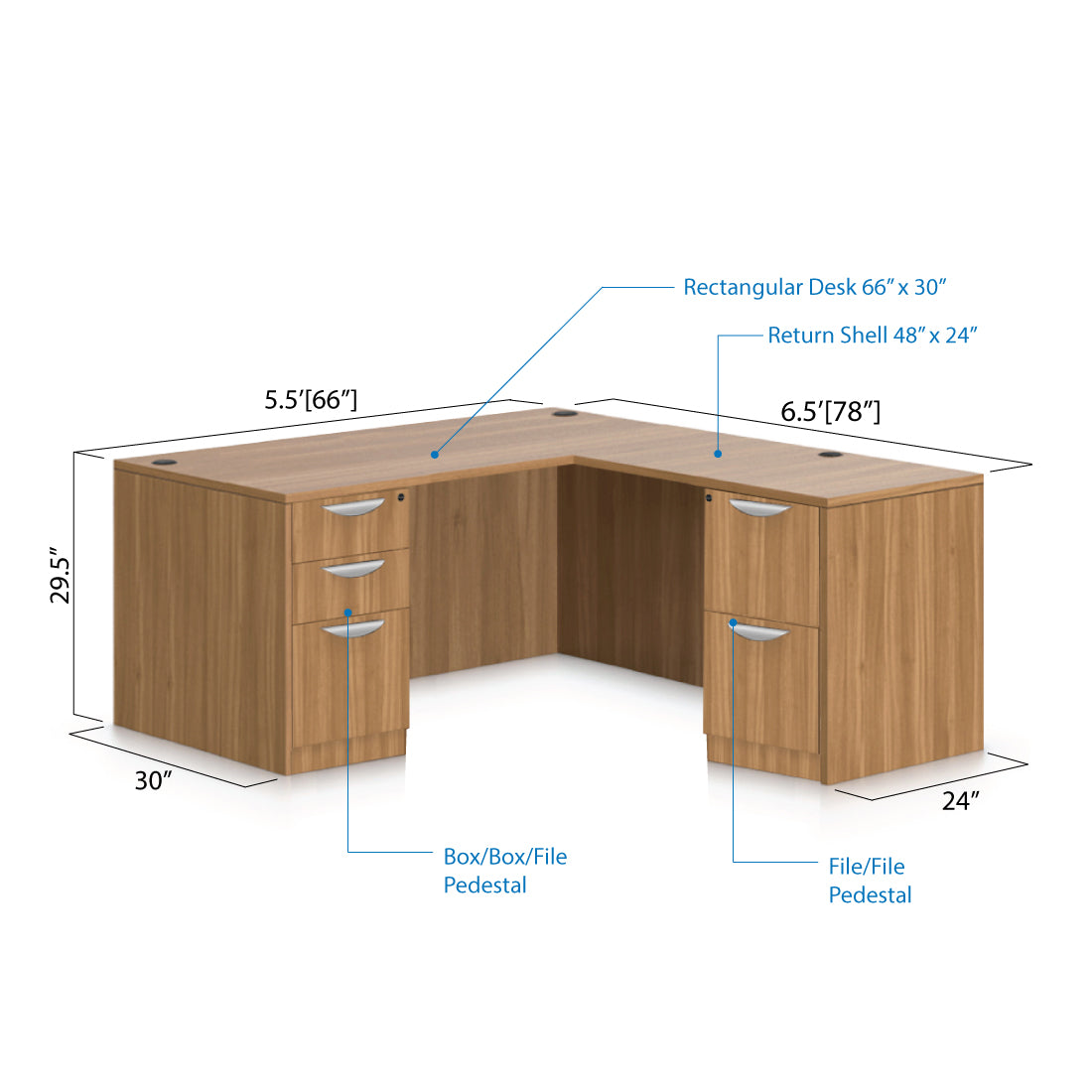 L66E - 5.5' x 6.5' L-Shape Workstation(Rectangular Desk with B/B/F, F/F Pedestal) - Kainosbuy.com