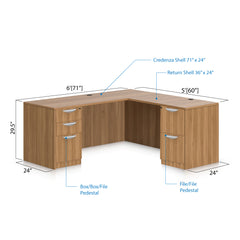 L71B - 6' x 5' L-Shape Workstation(Credenza Shell with B/B/F, F/F Pedestal) - Kainosbuy.com