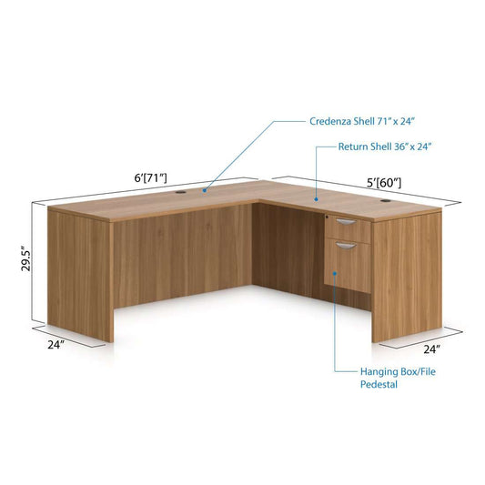 L71B - 6' x 5' L-Shape Workstation(Credenza Shell with Hanging B/F Pedestal) - Kainosbuy.com