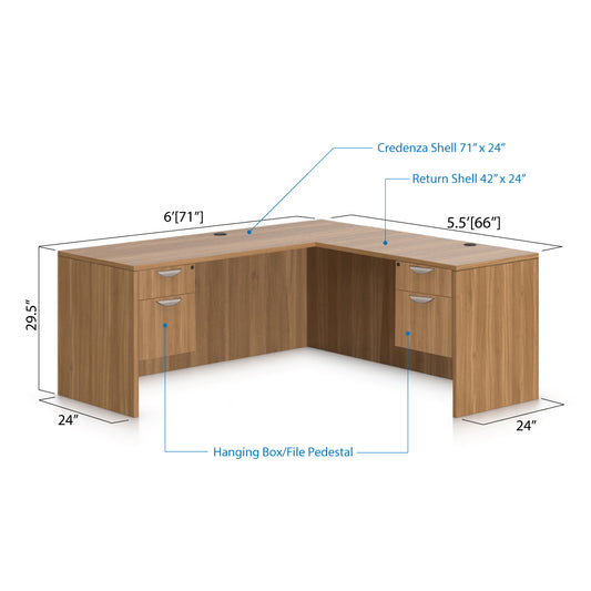 L71C - 6' x 5.5' L-Shape Workstation(Credenza Shell with Two Hanging B/F Pedestal) - Kainosbuy.com