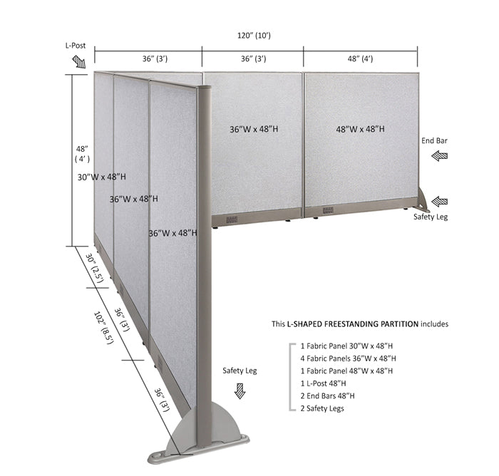 GOF Office L-Shaped Partition 102d x 120w x 48H - Kainosbuy.com