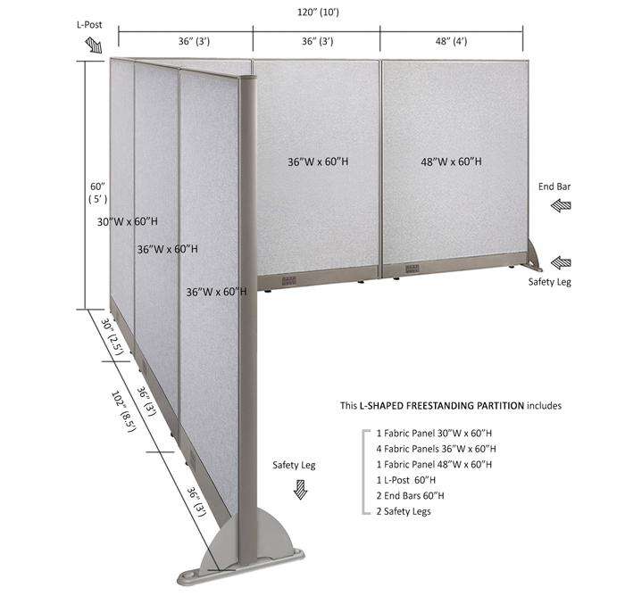 GOF Office L-Shaped Partition 102d x 120w x 60H - Kainosbuy.com