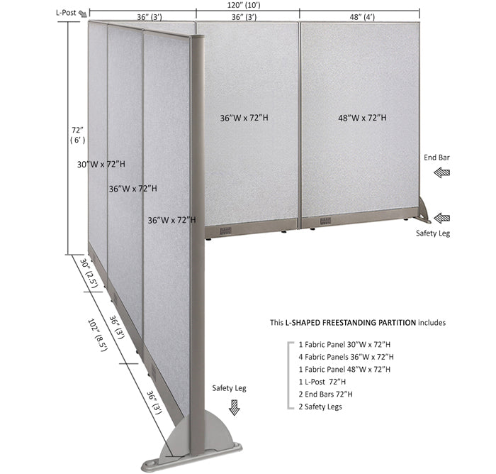 GOF Office L-Shaped Partition 102d x 120w x 72H - Kainosbuy.com