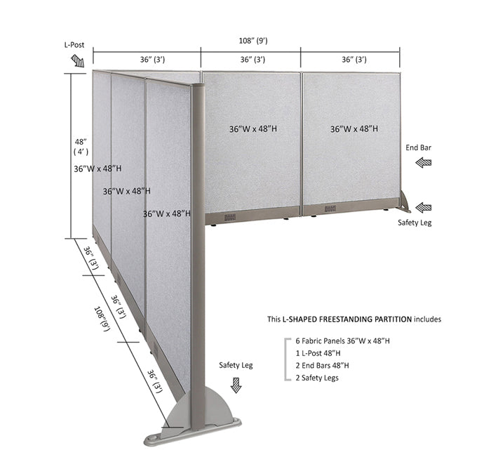GOF Office L-Shaped Partition 108d x 108w x 48H - Kainosbuy.com