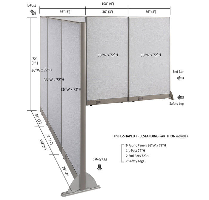 GOF Office L-Shaped Partition 108d x 108w x 72H - Kainosbuy.com
