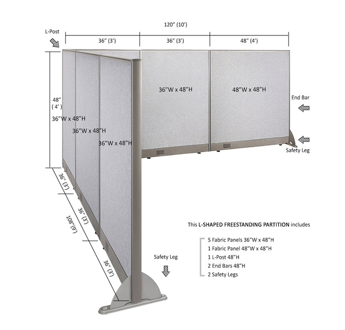 GOF Office L-Shaped Partition 108d x 120w x 48H - Kainosbuy.com