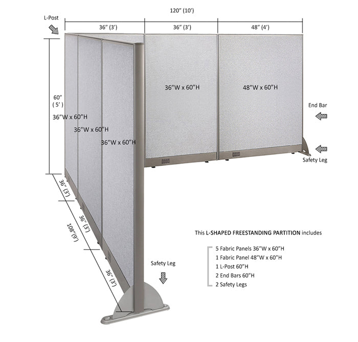 GOF Office L-Shaped Partition 108d x 120w x 60H - Kainosbuy.com