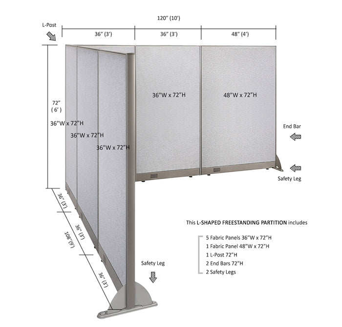 GOF Office L-Shaped Partition 108d x 120w x 72H - Kainosbuy.com