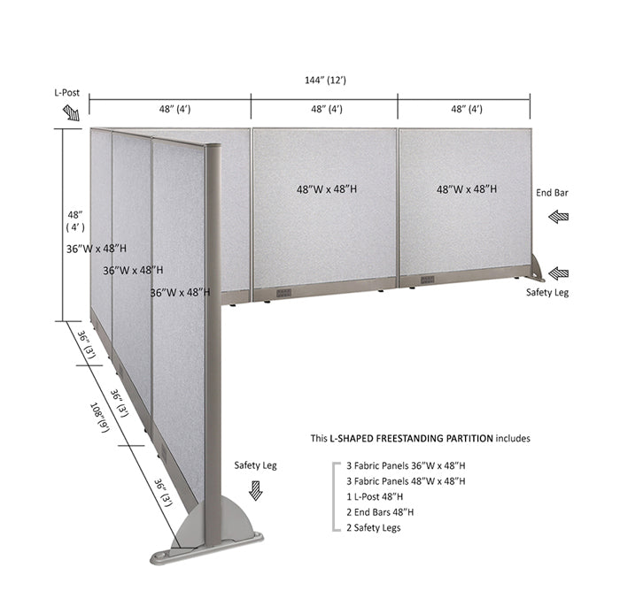 GOF Office L-Shaped Partition 108d x 144w x 48H - Kainosbuy.com