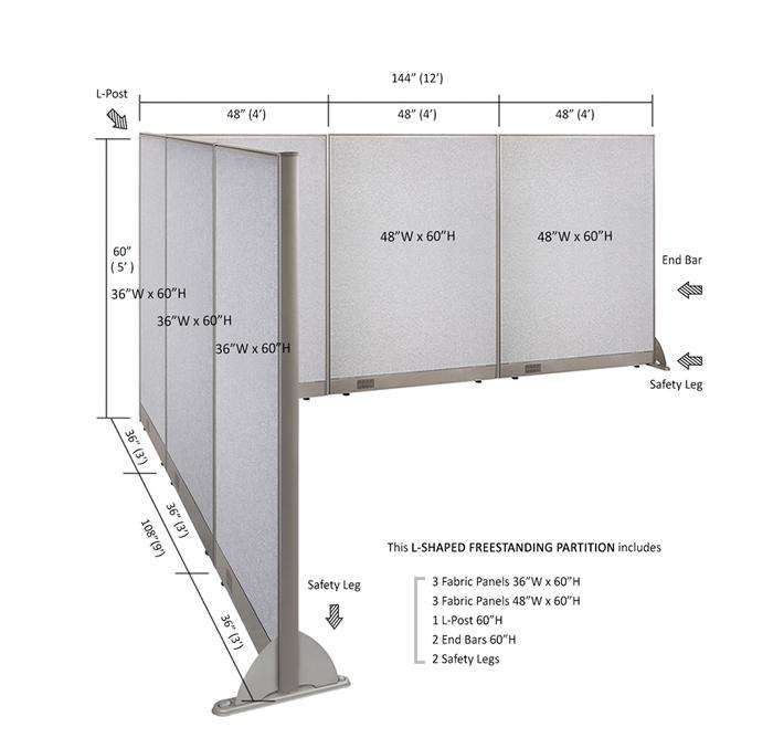 GOF Office L-Shaped Partition 108d x 144w x 60H - Kainosbuy.com
