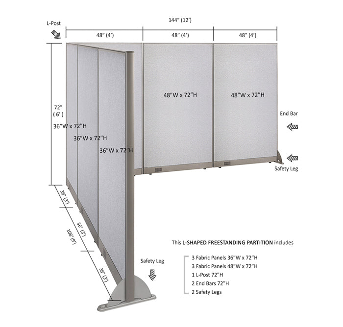 GOF Office L-Shaped Partition 108d x 144w x 72H - Kainosbuy.com