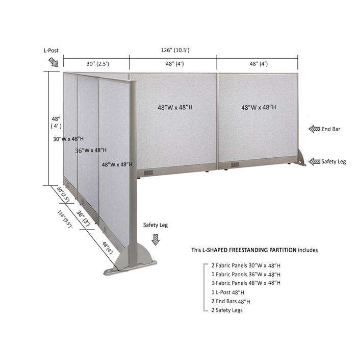 GOF Office L-Shaped Partition 114d x 126w x 48H - Kainosbuy.com