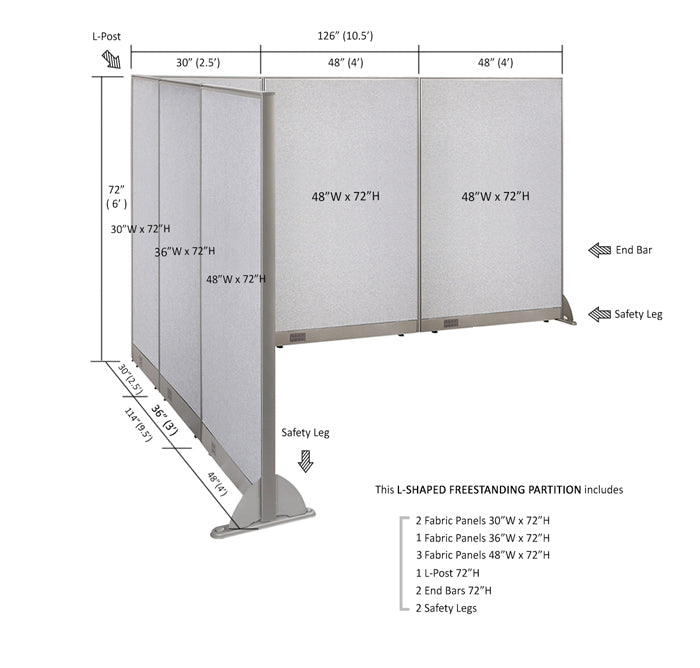 GOF Office L-Shaped Partition 114d x 126w x 72H - Kainosbuy.com