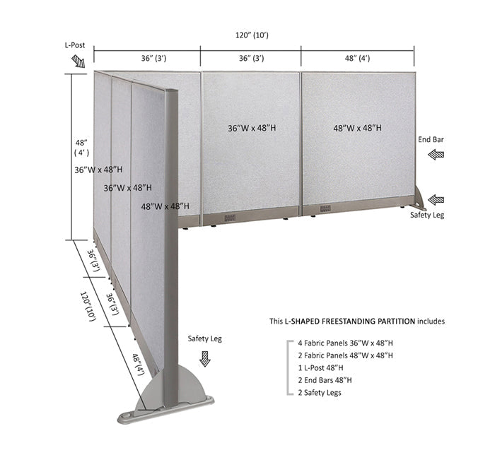 GOF Office L-Shaped Partition 120d x 120w x 48H - Kainosbuy.com