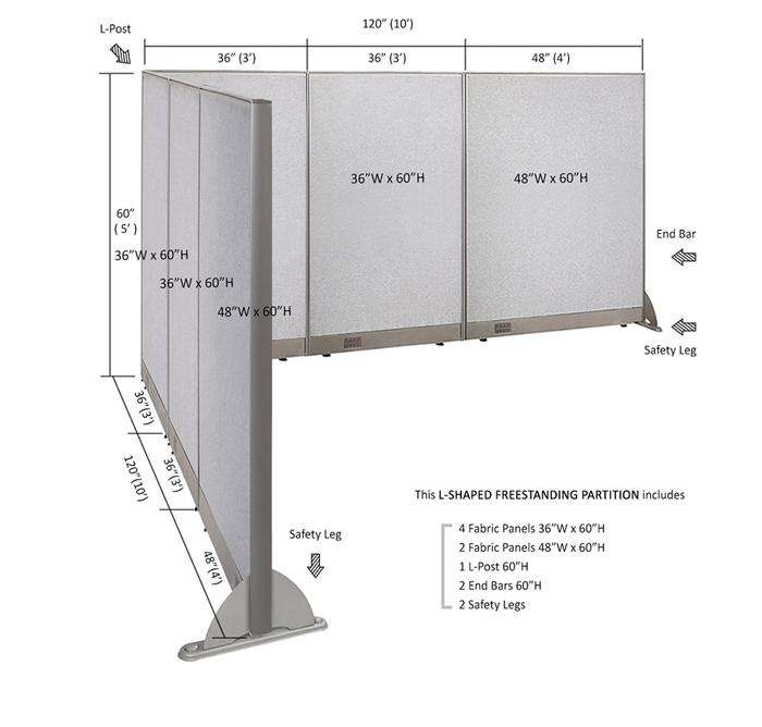 GOF Office L-Shaped Partition 120d x 120w x 60H - Kainosbuy.com