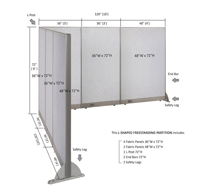 GOF Office L-Shaped Partition 120d x 120w x 72H - Kainosbuy.com