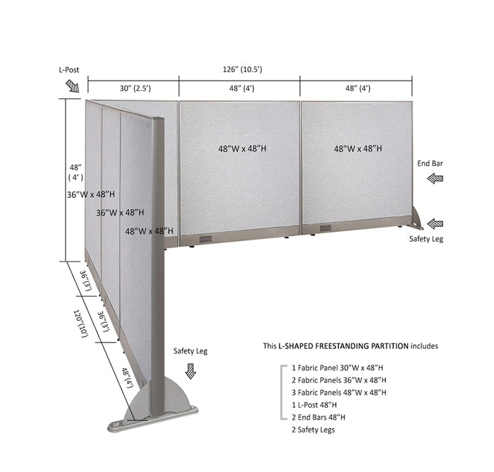 GOF Office L-Shaped Partition 120d x 126w x 48H - Kainosbuy.com