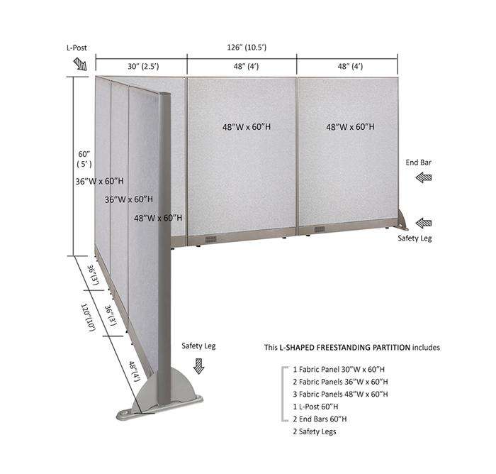 GOF Office L-Shaped Partition 120d x 126w x 60H - Kainosbuy.com