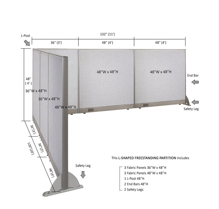 GOF Office L-Shaped Partition 120d x 132w x 48H - Kainosbuy.com