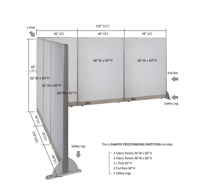 GOF Office L-Shaped Partition 120d x 132w x 60H - Kainosbuy.com