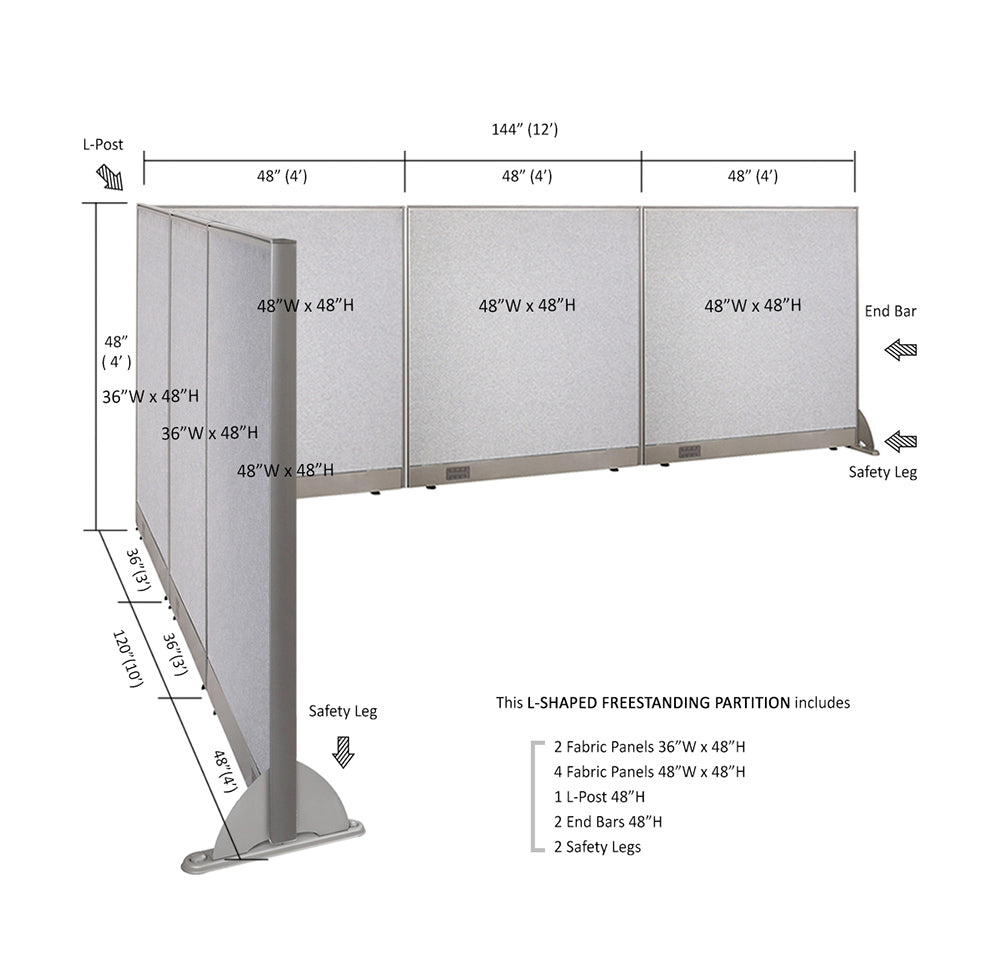 GOF Office L-Shaped Partition 120d x 144w x 48H - Kainosbuy.com