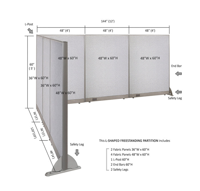 GOF Office L-Shaped Partition 120d x 144w x 60H - Kainosbuy.com