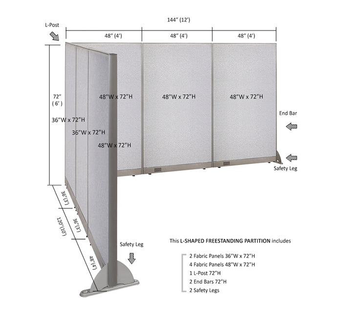 GOF Office L-Shaped Partition 120d x 144w x 72H - Kainosbuy.com