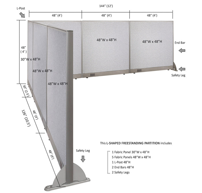 GOF Office L-Shaped Partition 126d x 144w x 48H - Kainosbuy.com