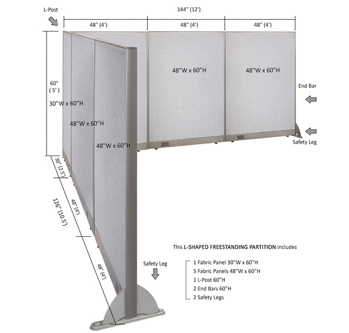 GOF Office L-Shaped Partition 126d x 144w x 60H - Kainosbuy.com