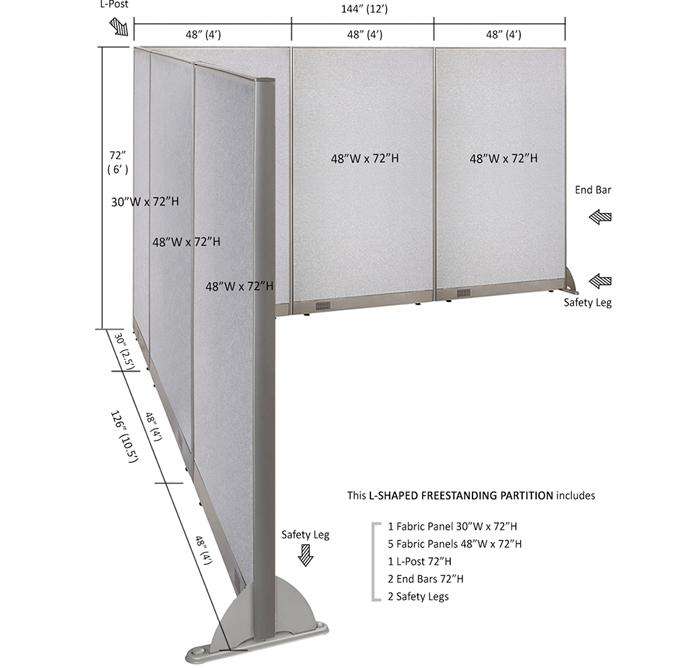 GOF Office L-Shaped Partition 126d x 144w x 72H - Kainosbuy.com