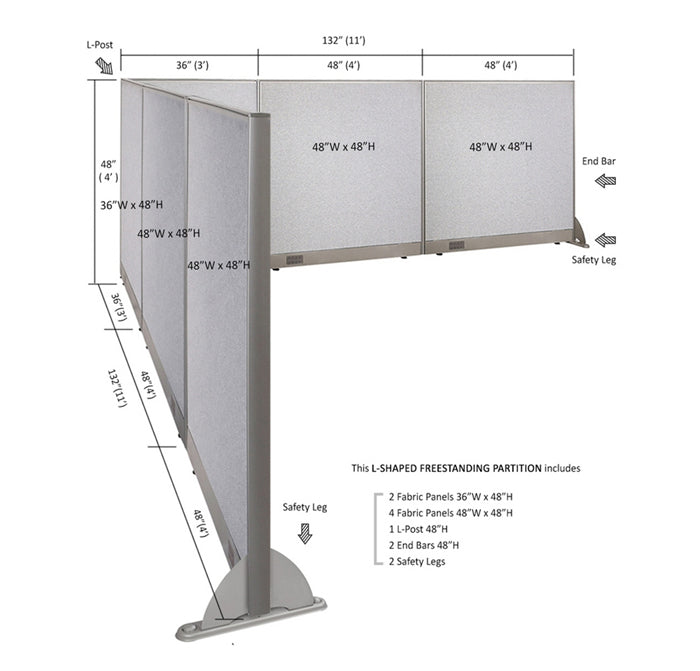 GOF Office L-Shaped Partition 132d x 132w x 48H - Kainosbuy.com